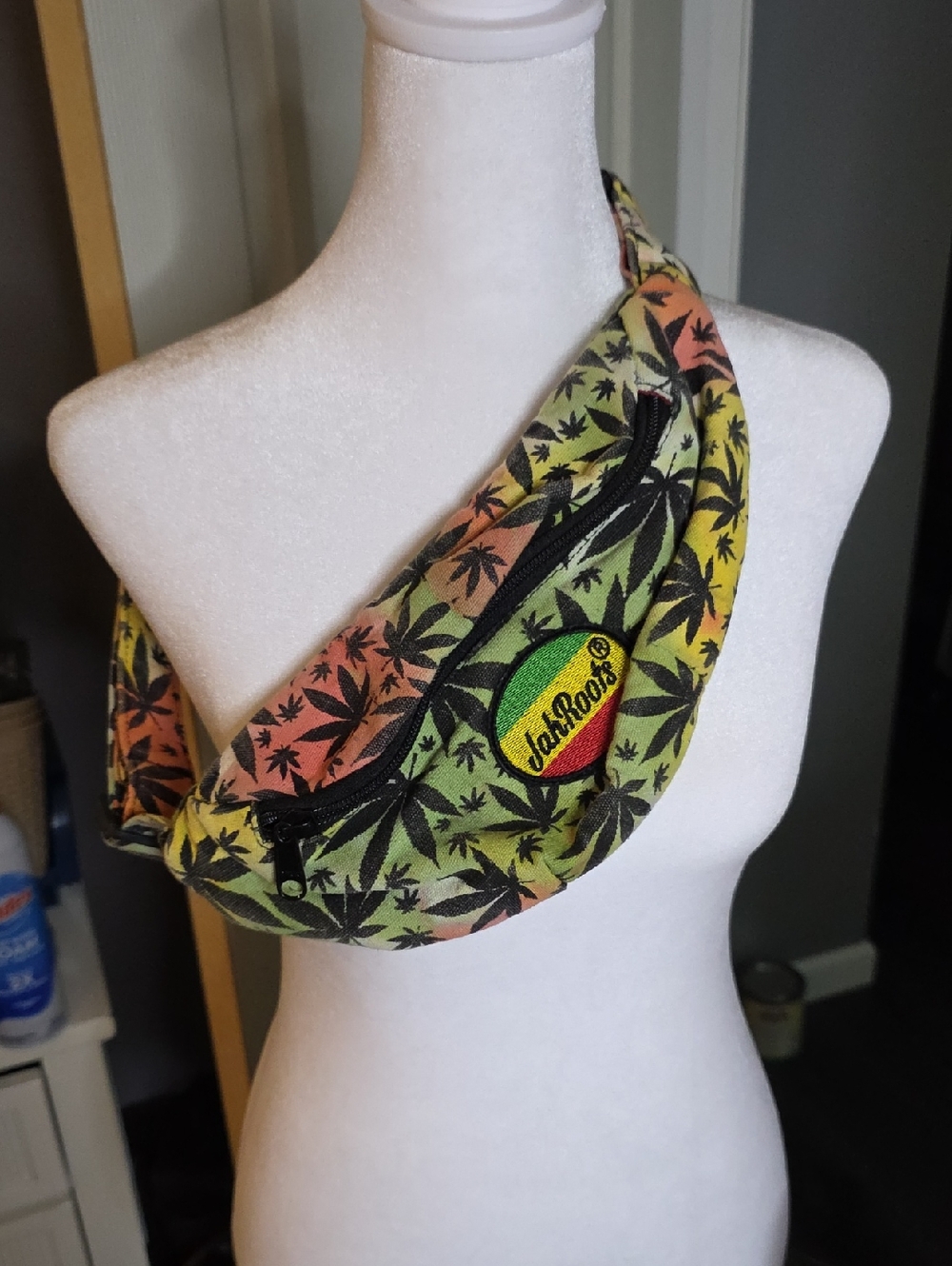 Roots Rasta Leaf Print Waist Bag in Green/Yellow/Orange